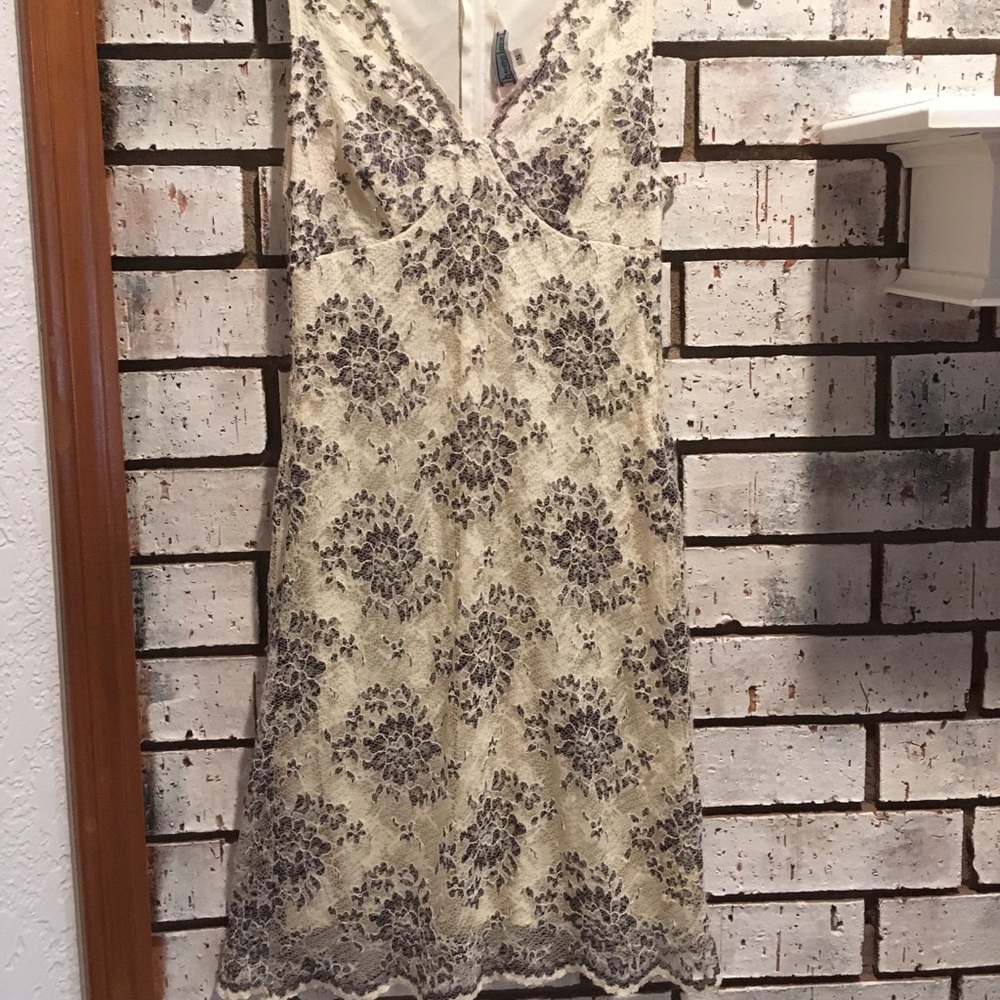 Buttercream Dress with Black Lace Overlay